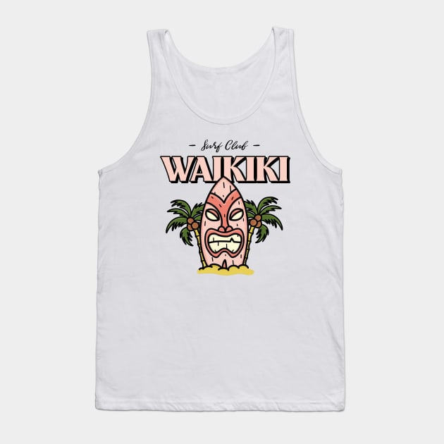 Waikiki beach tiki surf club surfing surfer Hawaii Hawaiian Tank Top by Tip Top Tee's